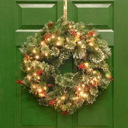 24in Pre-Lit Christmas Wreath Garland Decor for Home Front Door Wall Hanging