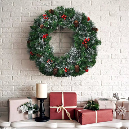 24in Pre-Lit Christmas Wreath Garland Decor for Home Front Door Wall Hanging