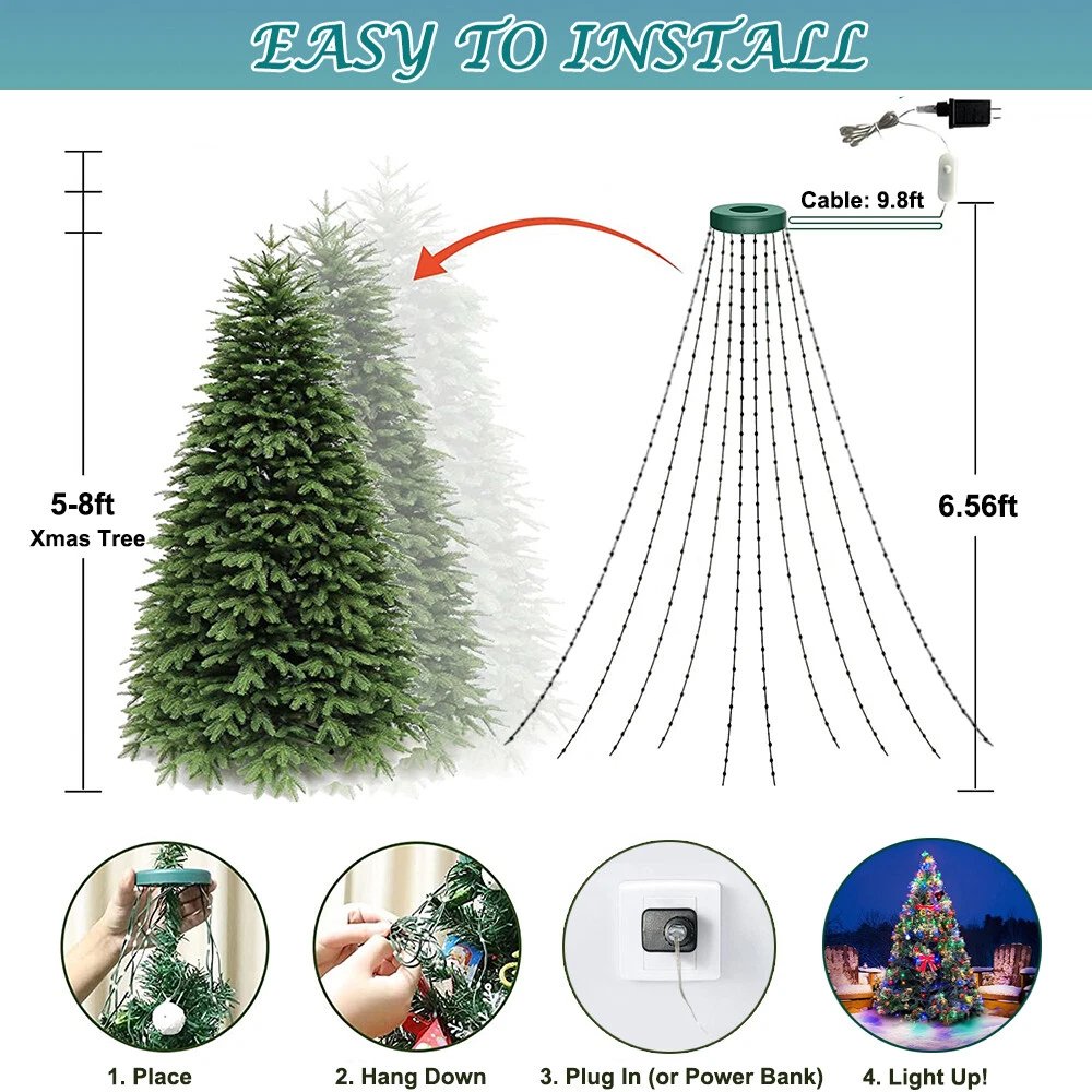 200LED Waterfall Light Christmas Tree Fairy String Lights Waterproof Party Decor