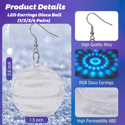 2 PCS Disco Ball Earrings Rechargeable for Girls Party Gift LED 16 Color Modes