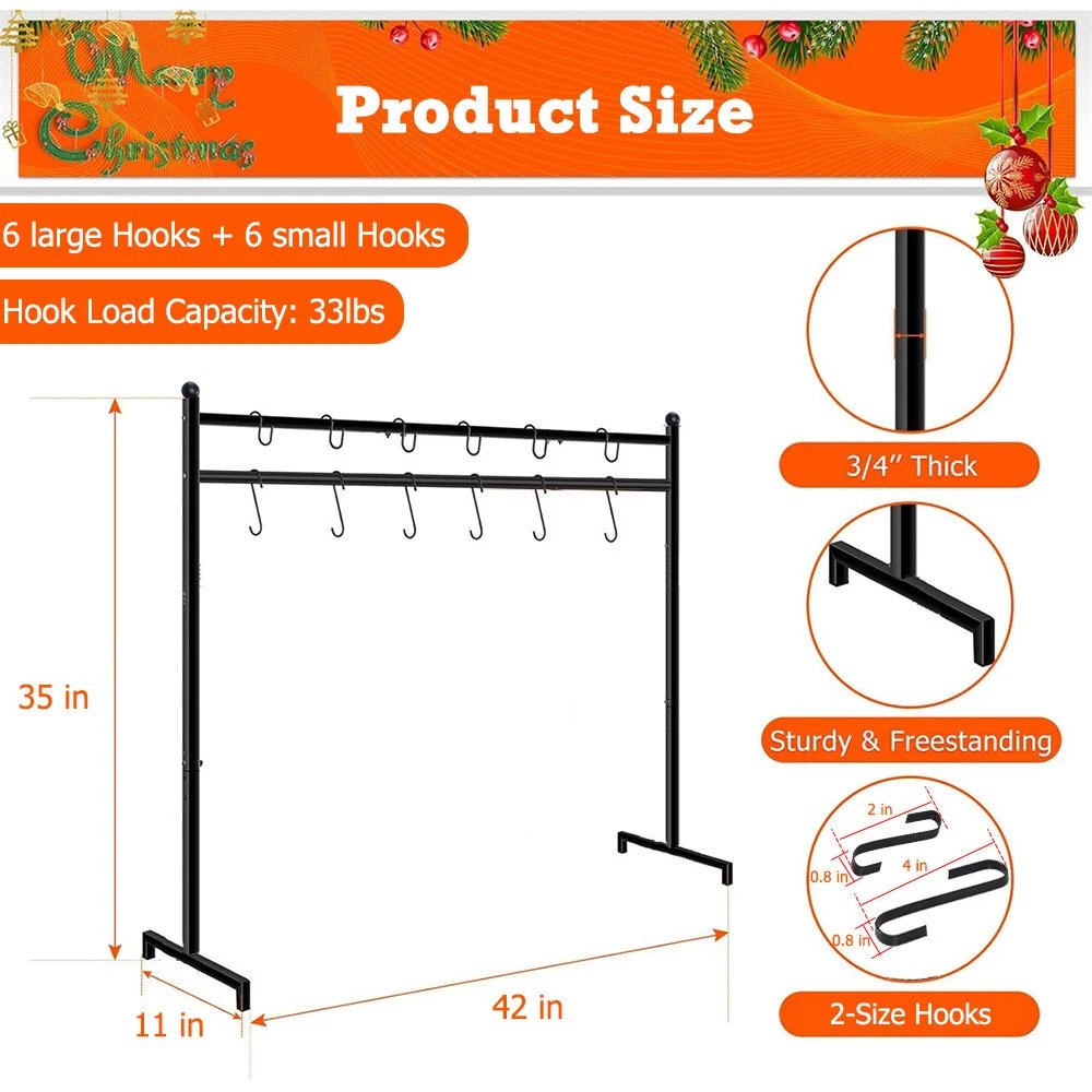 Freestanding Christmas Stocking Stand with 12 Hook Heavy Duty Metal Decor Holder