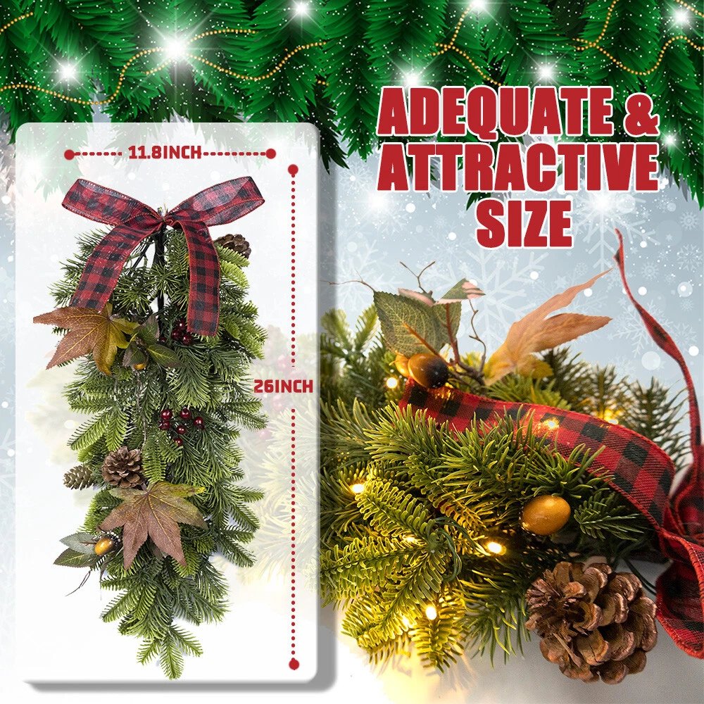 26inch Christmas Teardrop Swag with Fairy Lights Battery Operated for Decoration