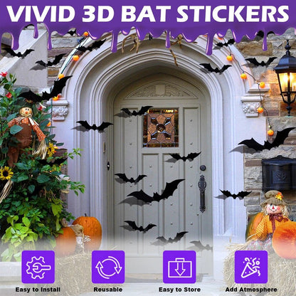 60pcs 3D Bat Wall Stickers 4 Sises for Halloween PVC Party Window Decoration