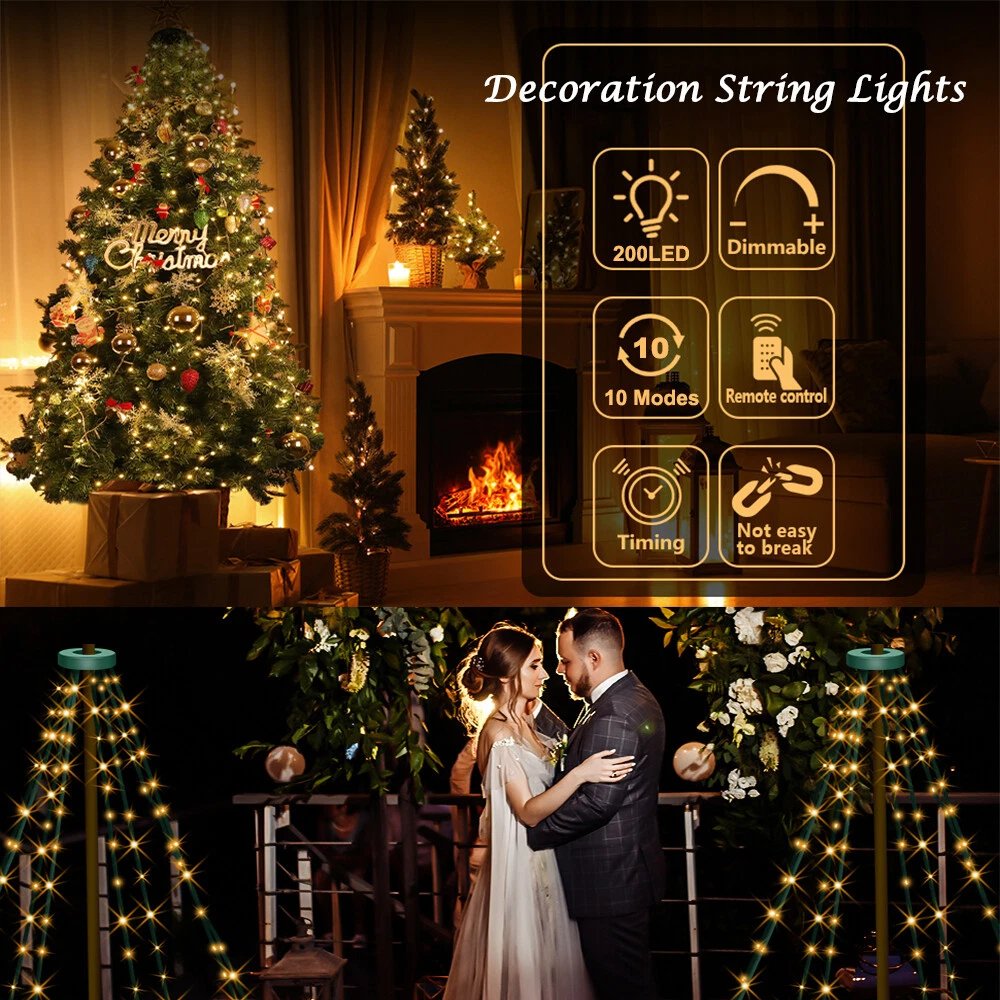 200LED Waterfall Light Christmas Tree Fairy String Lights Waterproof Party Decor