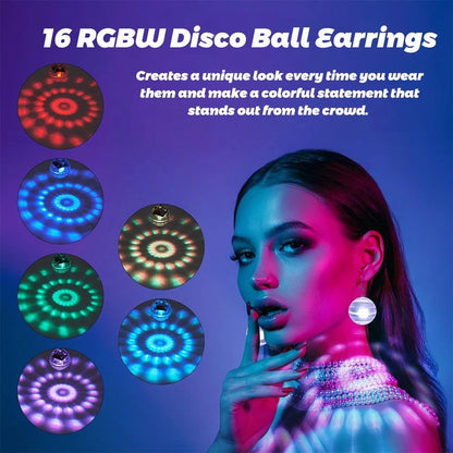 2 PCS Disco Ball Earrings Rechargeable for Girls Party Gift LED 16 Color Modes