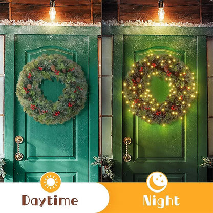 24in Pre-Lit Christmas Wreath Garland Decor for Home Front Door Wall Hanging