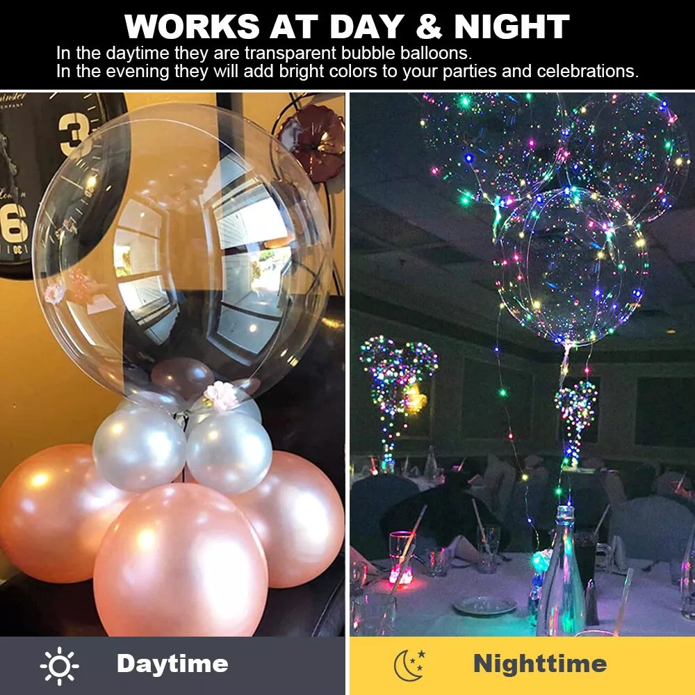 10 PCS LED Light Up BoBo Balloons Clear Helium Balloon Party Birthday Decoration