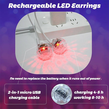 2 PCS Disco Ball Earrings Rechargeable for Girls Party Gift LED 16 Color Modes