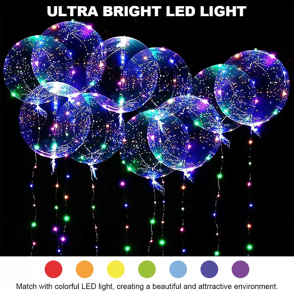 10 PCS LED Light Up BoBo Balloons Clear Helium Balloon Party Birthday Decoration