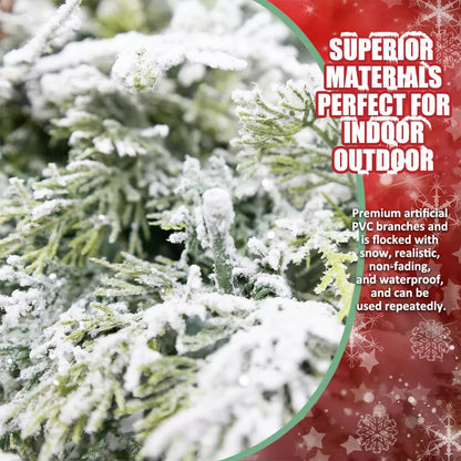 24in Pre-Lit Snow Flocked Christmas Wreath Garlands Artificial for Home Decor