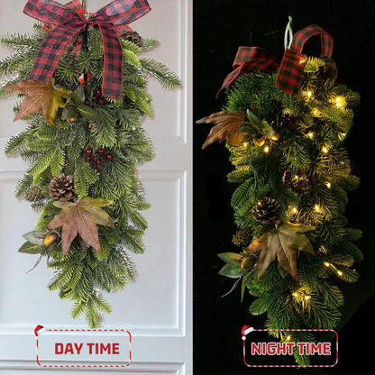 26inch Christmas Teardrop Swag with Fairy Lights Battery Operated for Decoration