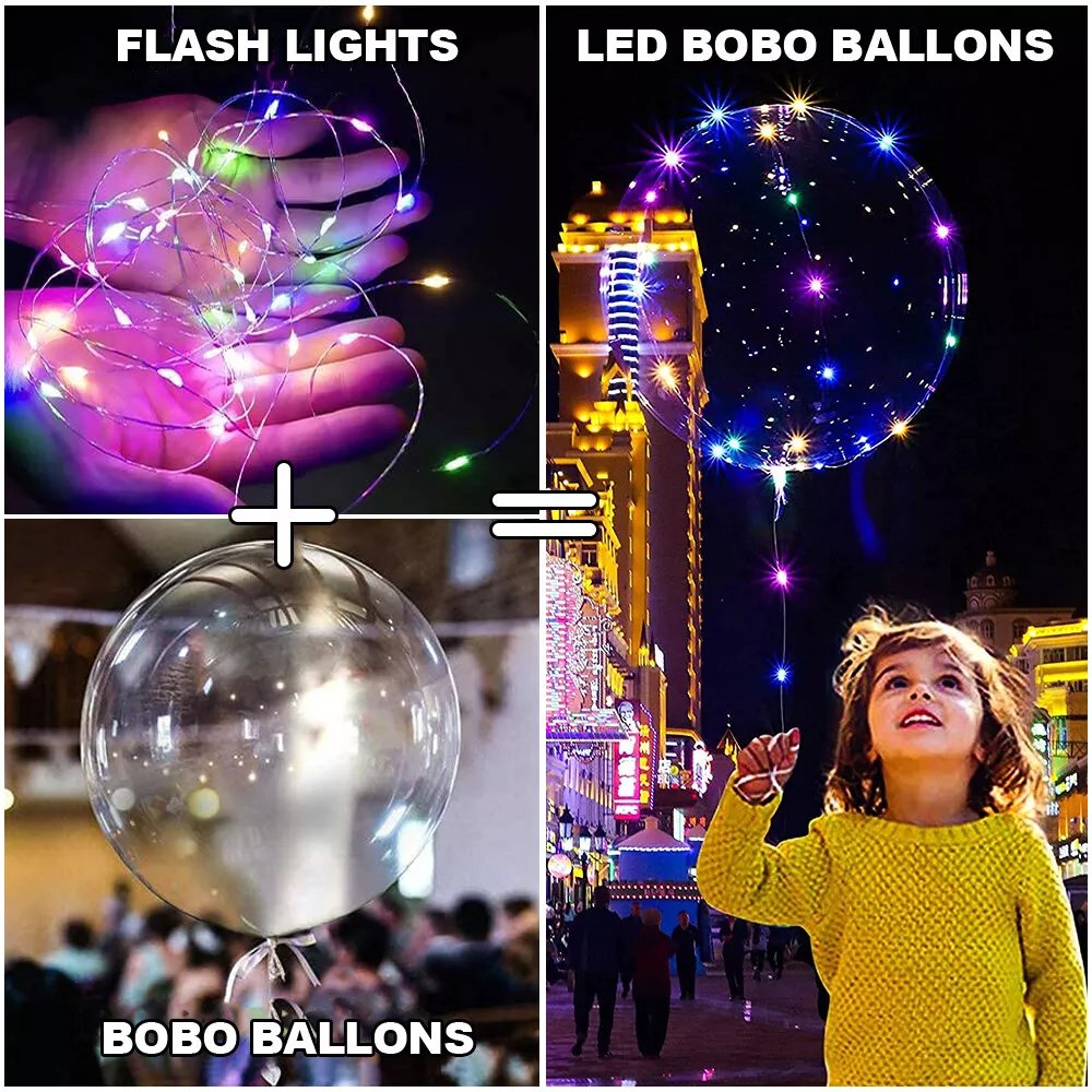 10 PCS LED Light Up BoBo Balloons Clear Helium Balloon Party Birthday Decoration