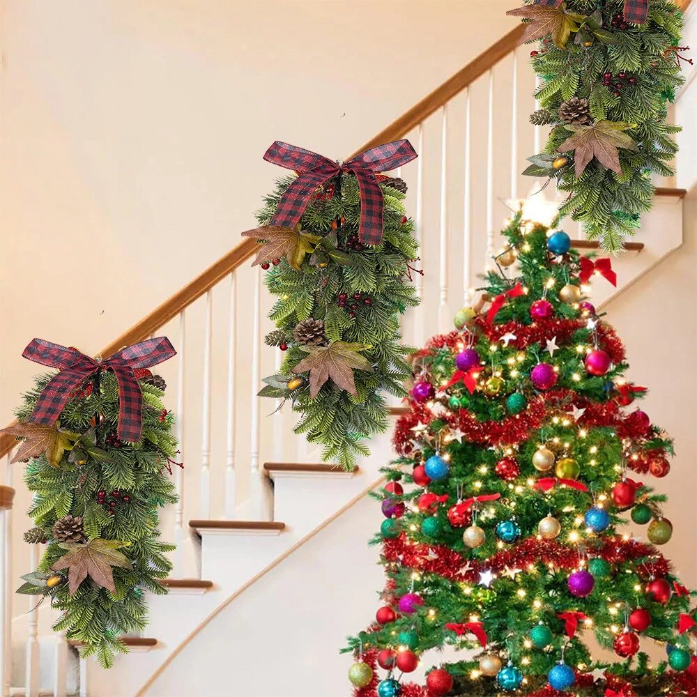 26inch Christmas Teardrop Swag with Fairy Lights Battery Operated for Decoration