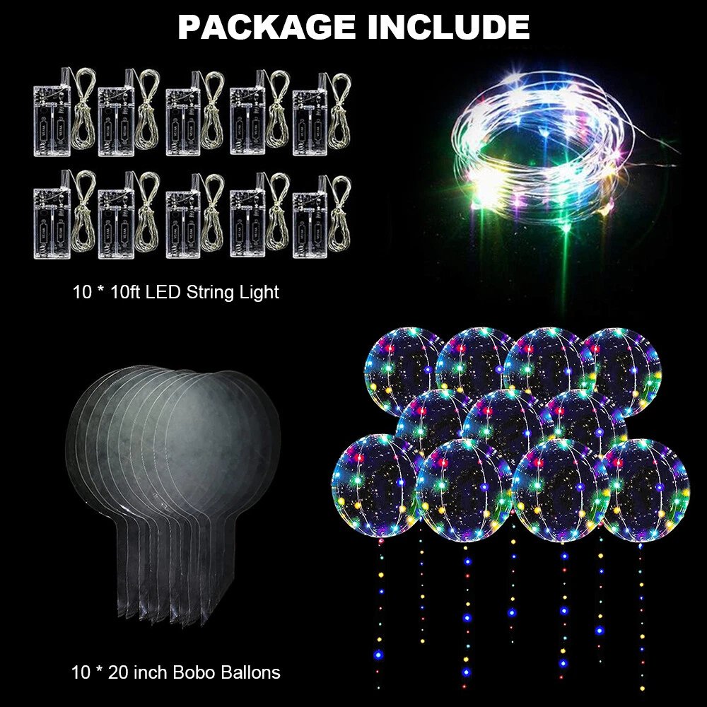 10 PCS LED Light Up BoBo Balloons Clear Helium Balloon Party Birthday Decoration