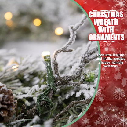 24in Pre-Lit Snow Flocked Christmas Wreath Garlands Artificial for Home Decor
