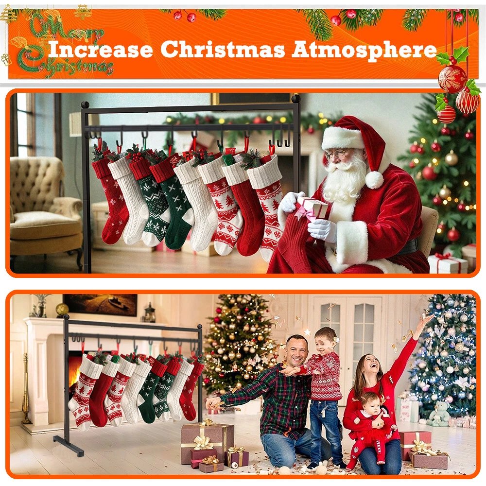 Freestanding Christmas Stocking Stand with 12 Hook Heavy Duty Metal Decor Holder