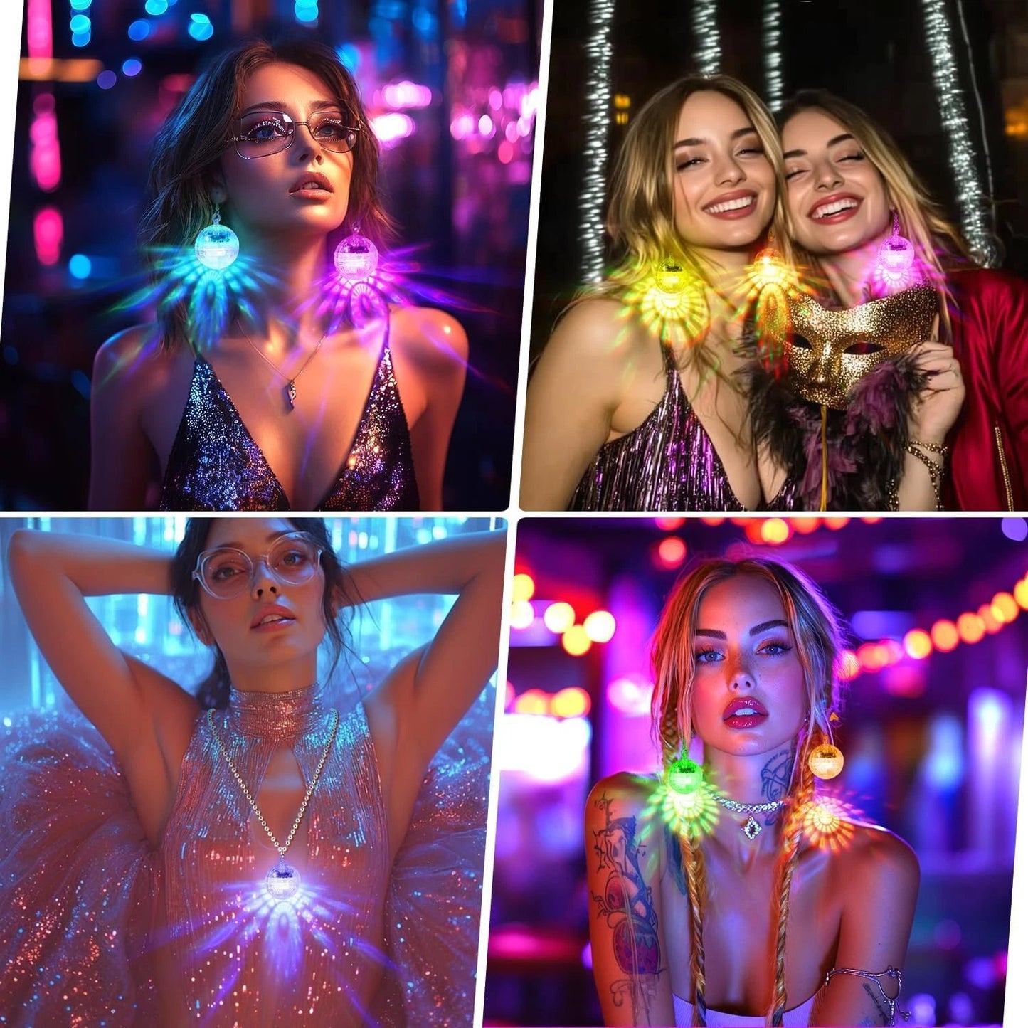 2 PCS Disco Ball Earrings Rechargeable for Girls Party Gift LED 16 Color Modes