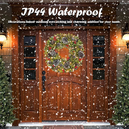 24in Pre-Lit Christmas Wreath Garland Decor for Home Front Door Wall Hanging
