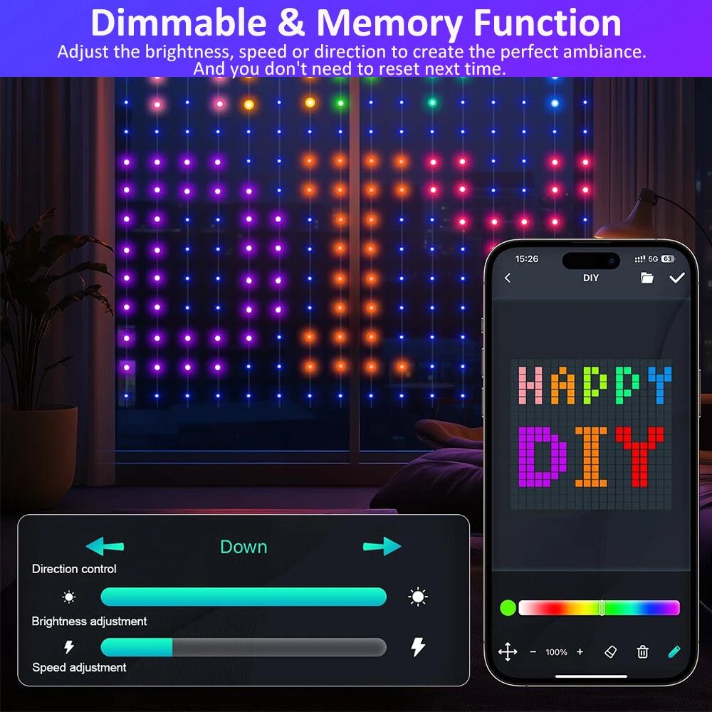Smart 400LED Curtain String Lights Color Changing Dynamic DIY Backdrop Decor