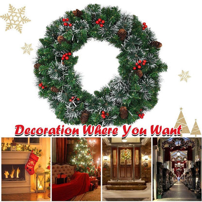 24in Pre-Lit Christmas Wreath Garland Decor for Home Front Door Wall Hanging