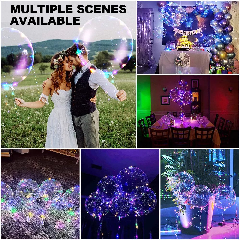 10 PCS LED Light Up BoBo Balloons Clear Helium Balloon Party Birthday Decoration