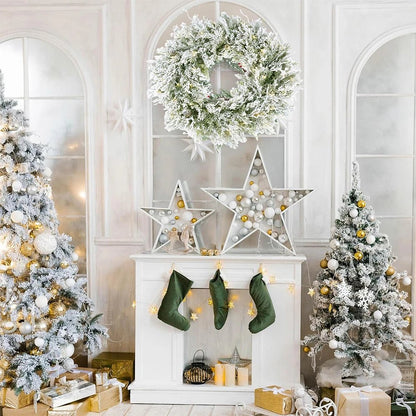 24in Pre-Lit Snow Flocked Christmas Wreath Garlands Artificial for Home Decor